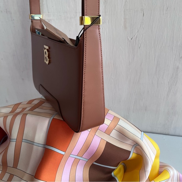 🔴SOLD🔴 BURBERRY Classic Bundle- TB Monogram Bag Tan & Check Pink Scarf - Picture 8 of 16